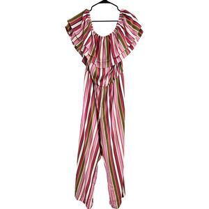 Oddy Women's Plus Size Striped Ruffle Jumpsuit Size 1XL